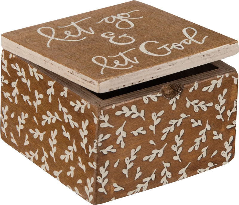 Primitives by Kathy Kitchen Hinged Wooden Box - Let Go and Let God, 4 x 4 x 2.75-inch