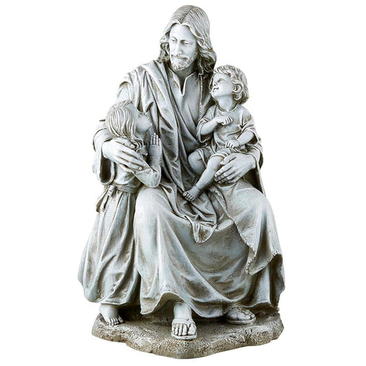 Creative Brands Christian Brands Large Jesus Statue with Children, Outdoor Decorations for Patio, Front Porch Yard Decor Garden Gifts, 16 1/2 Inch