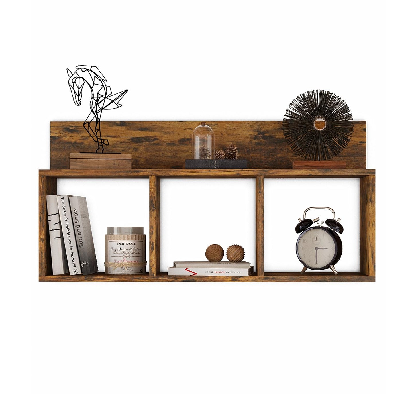 Danya B. Modern 3 Cube Floating Wall Shelf with Display Ledge - Easy to Hang Wall Mounted Triple Cubby Shelf (Aged Pine)