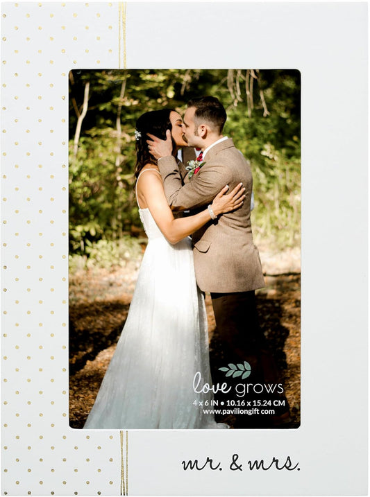 Pavilion Gift Company - Mr. & Mrs. MDF Picture Frame - Wedding Picture Frame, Anniversary Frame, Holds 4 x 6-inch Photo, 1 Count, 5.5 x 7.5 inches Overall in Size