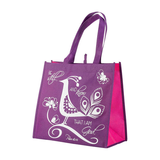 Divinity 12.5 X 6 X 12 Inspirational Eco Tote Reusable Shopping Bag (Purple - Be Still)