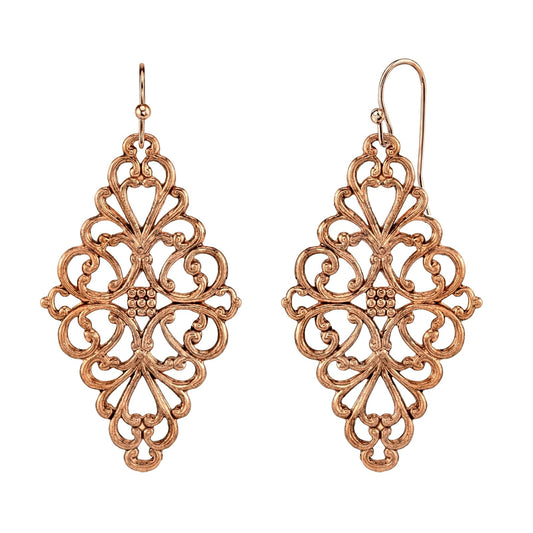 1928 Jewelry Rose Gold-Tone Filigree Diamond Drop Earrings