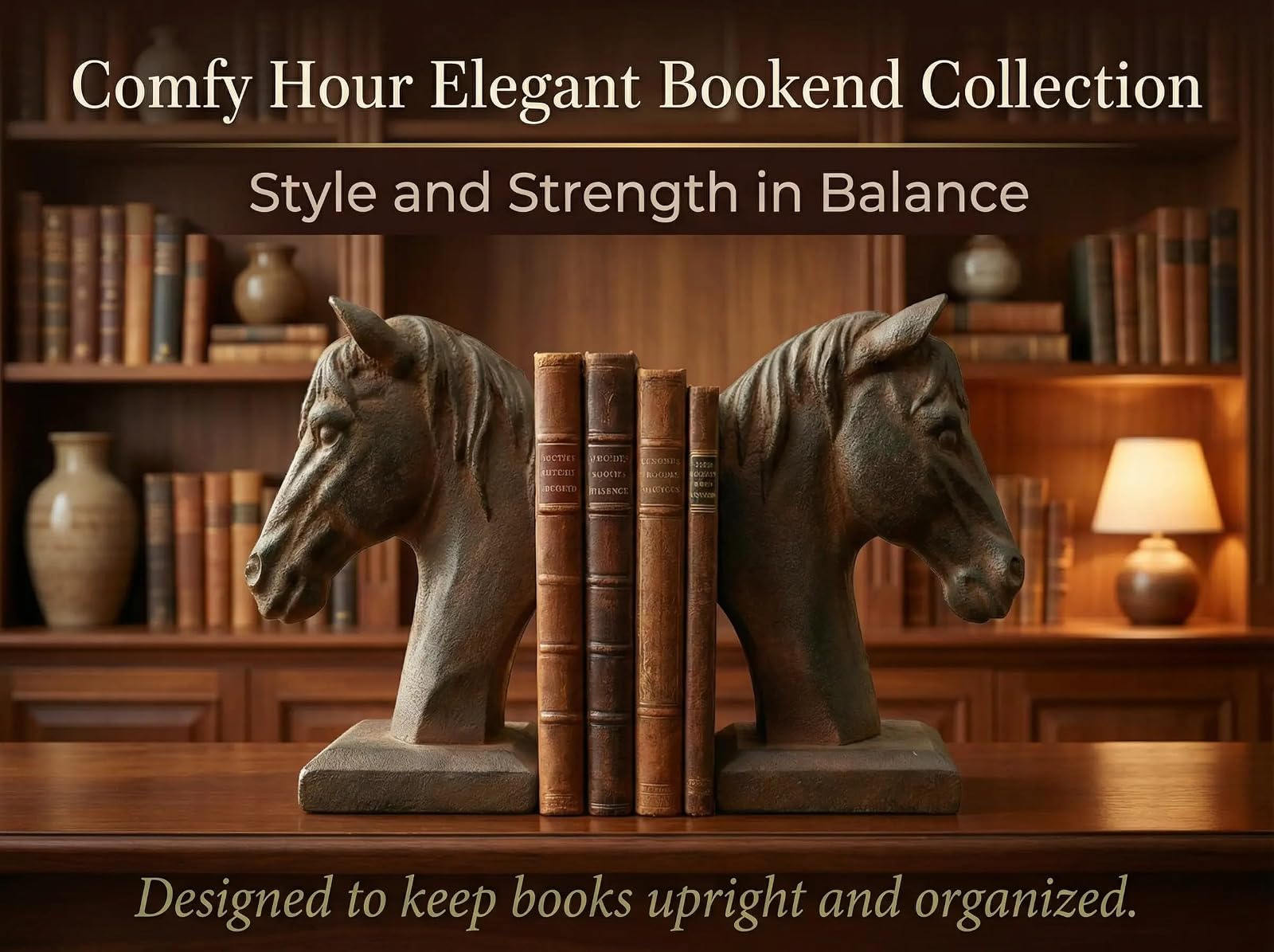 Comfy Hour Farmhouse Home Decor Collection 5" Length 7" Height Set 2 Horse Head Bookends Art Bookend, 1 Pair, Antique Style, Heavy Weight, Brown Rust Effect, Polyresin