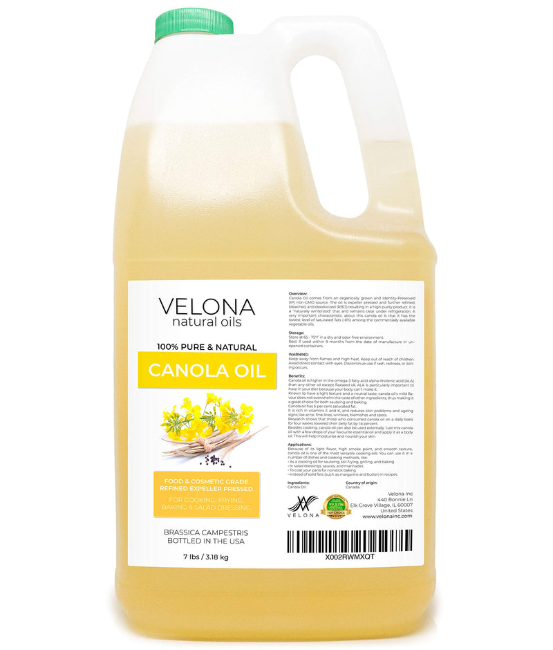 velona Canola Seed Oil 7 lb | 100% Pure and Natural Carrier Oil | Refined, Cold pressed | Cooking, Dressing, Skin, Face, Body, Hair Care | Use Today - Enjoy Results