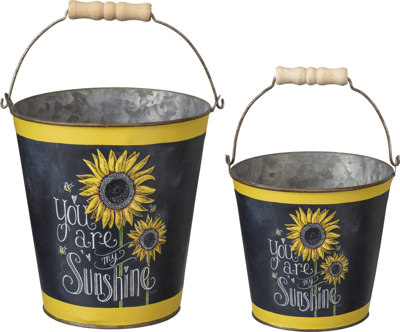 Primitives by Kathy 105200 You are My Sunshine Tin Bucket, 7-Inch, Set of 2, Multicolor