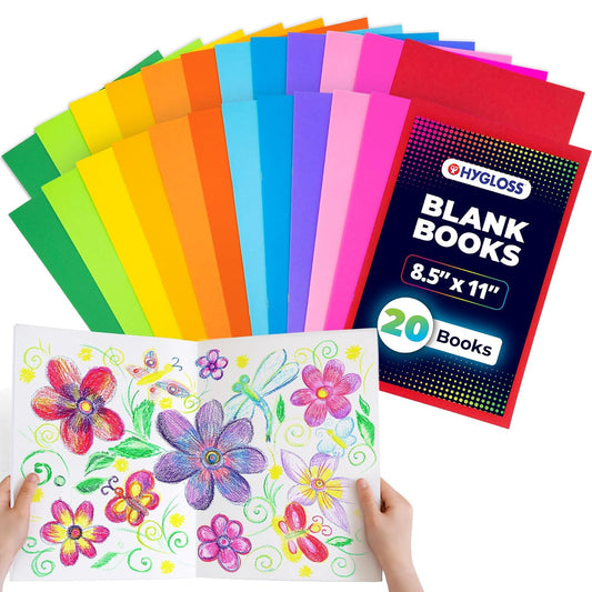 Hygloss Products Colorful Blank Books - Books for Journaling, Sketching, Writing & More - Great for Arts & Crafts - 6 Bright, Fun Colors - 8.5 x 11 Inches - 20 Pack