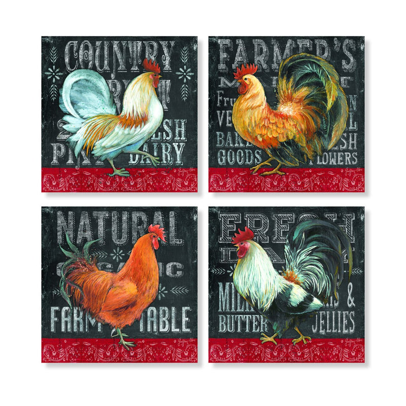 Fresh Farm Country Roosters 4 x 4 Inch Tabletop Coasters Gift Boxed Set of 4