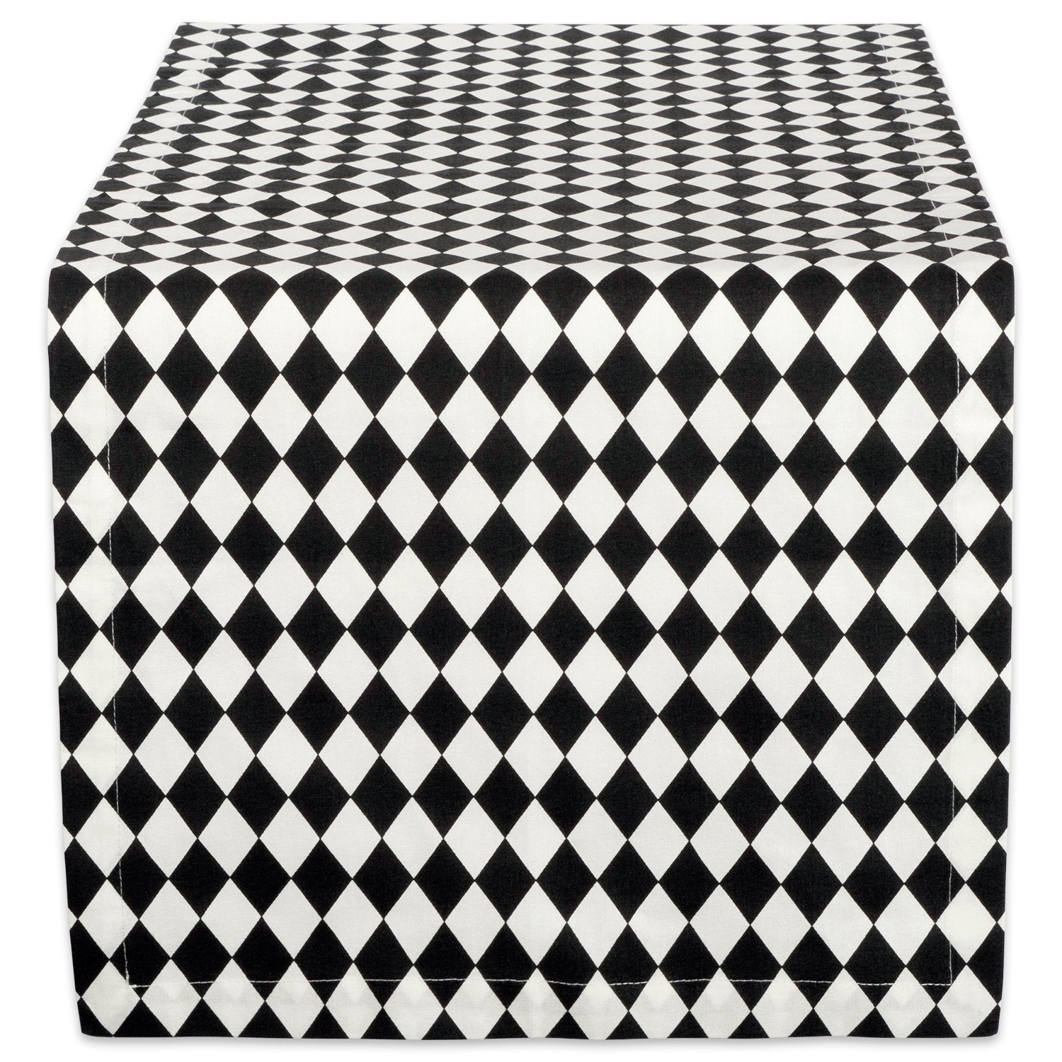 DII Design Halloween Tabletop, Harlequin Collection, Table Runner, 14x72, Black and Cream