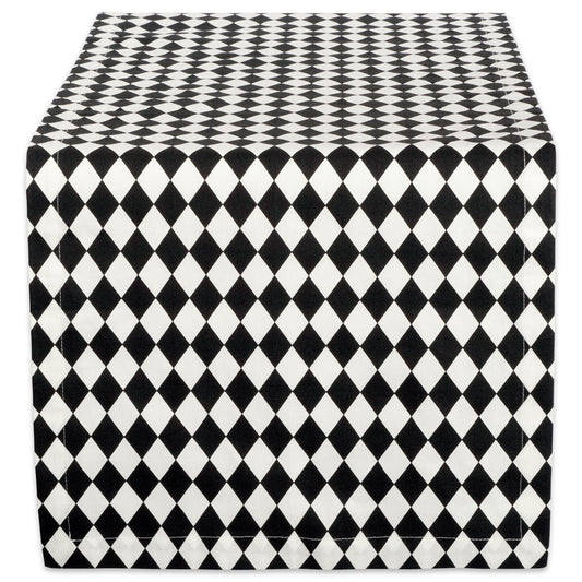 DII Design Halloween Tabletop, Harlequin Collection, Table Runner, 14x72, Black and Cream