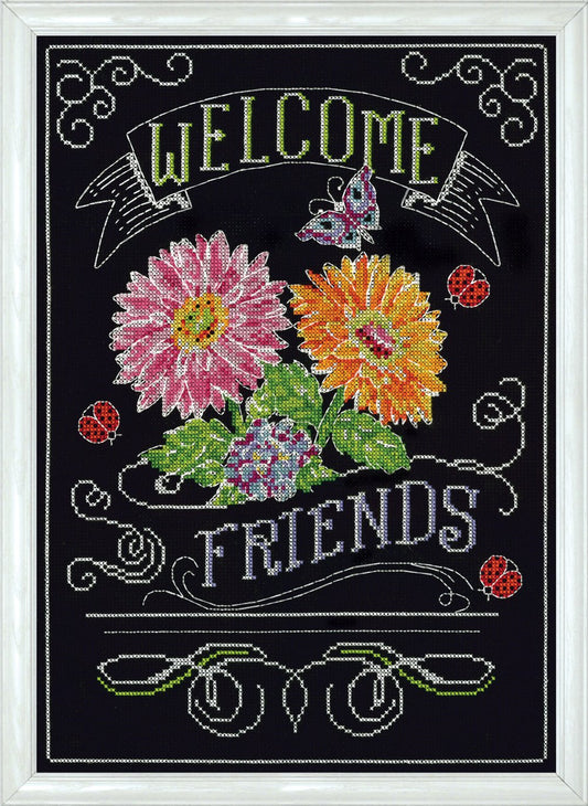 Design Works Crafts 2867 Welcome Friends Chalkboard Counted Cross Stitch Kit, 10 by 14"