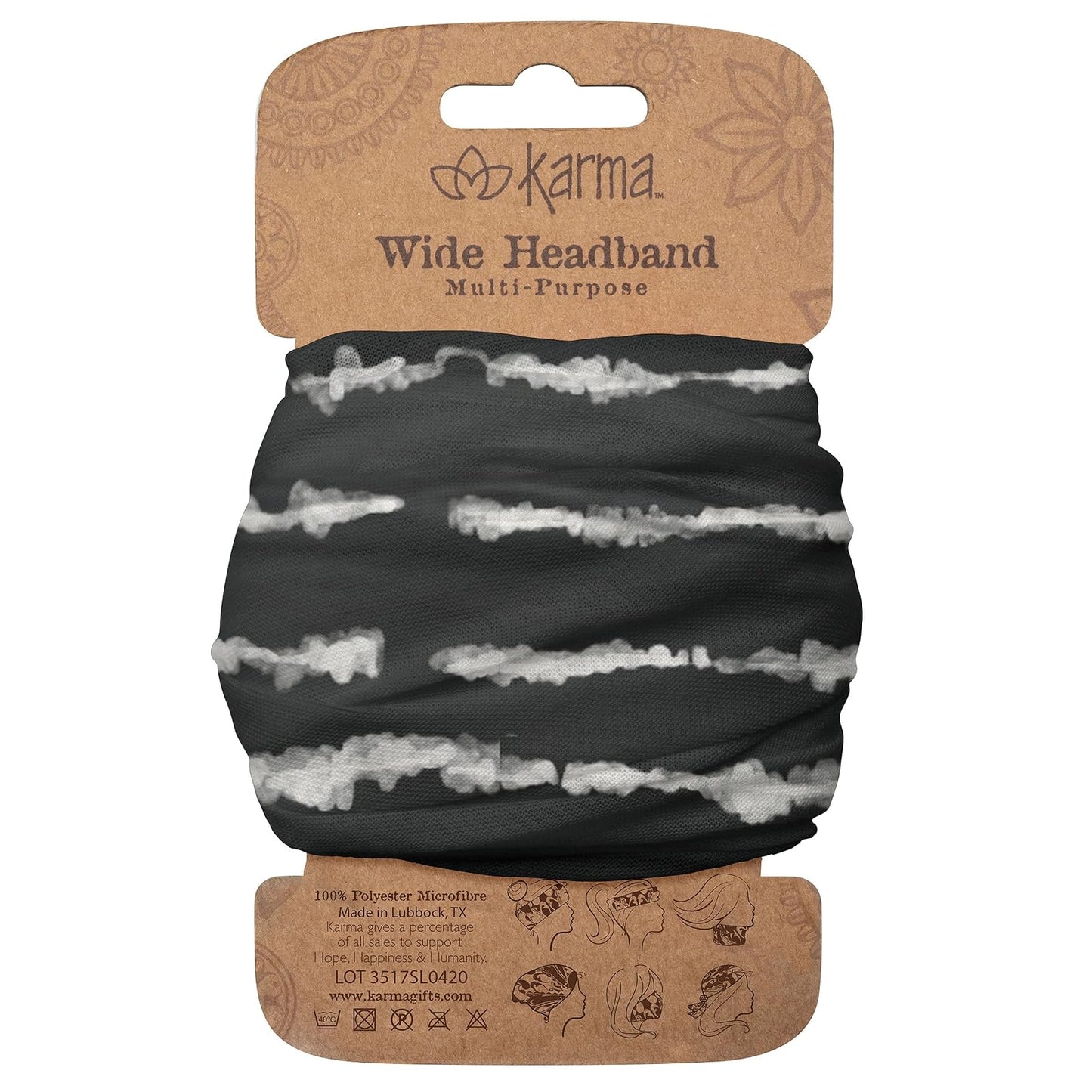 Karma Gifts Wide Headband, Black Shibori