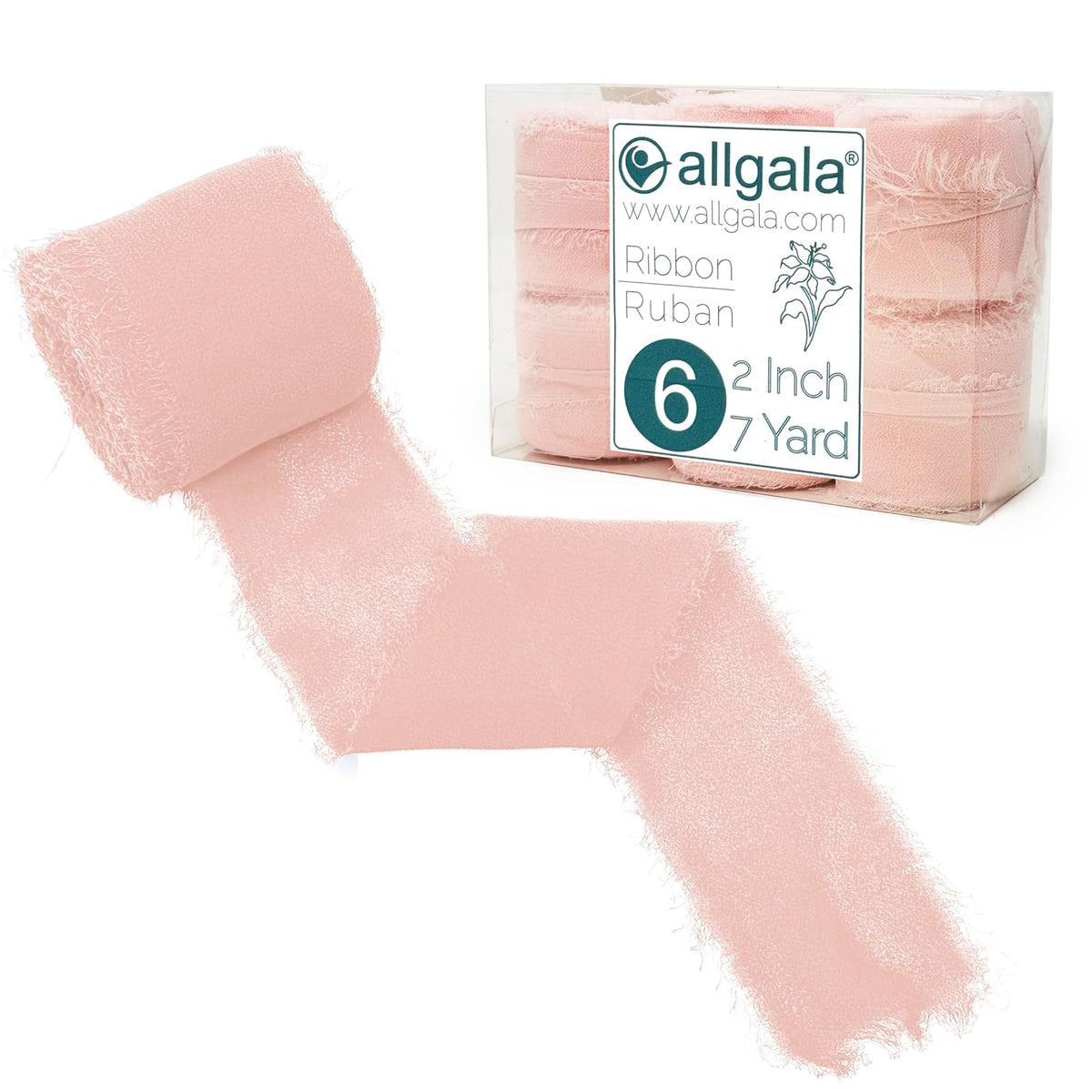 allgala Decorative Ribbon Trim, 6 Roll 2"x7yd, Pink