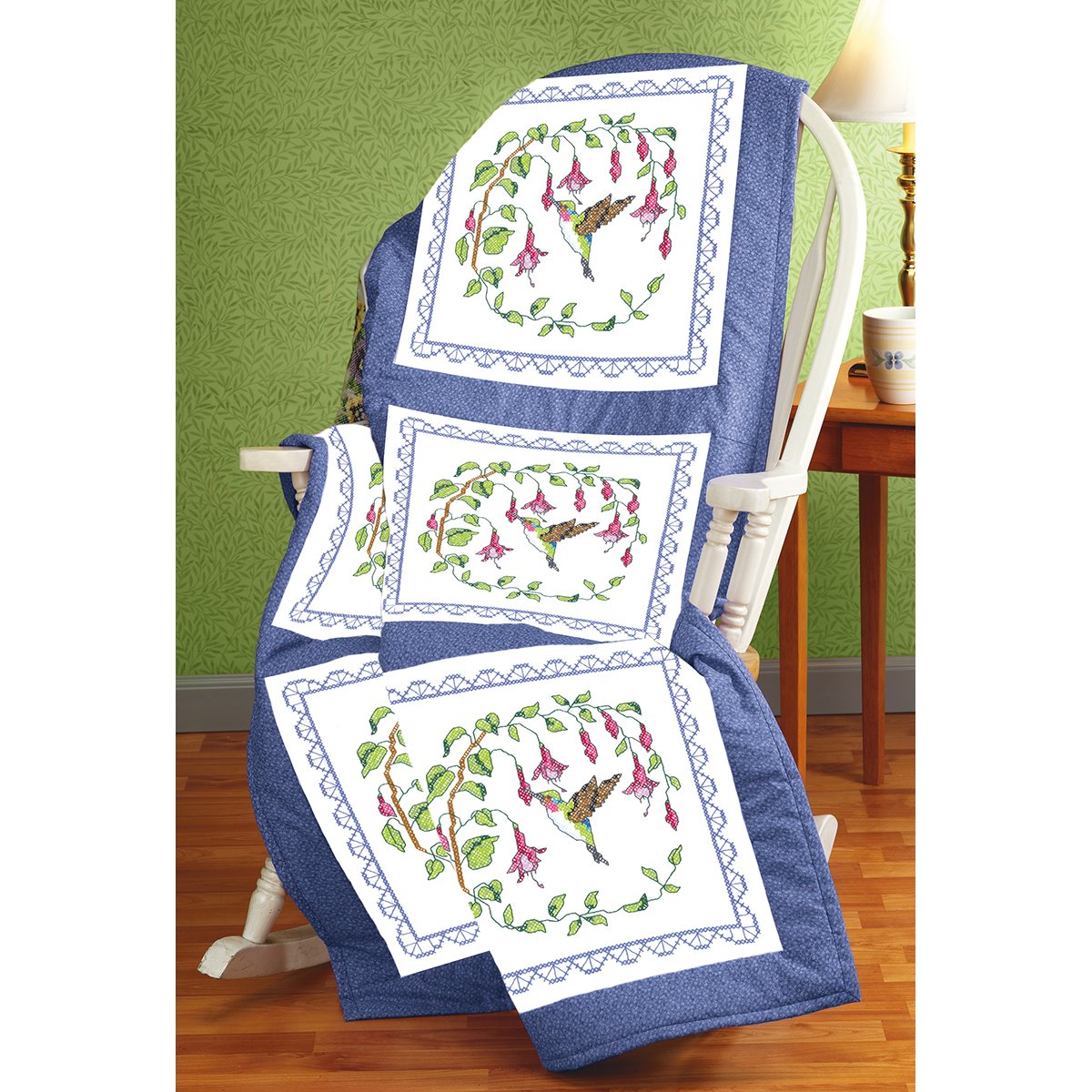 Design Works Crafts Janlynn Hummingbird Quilt Block Stamped Cross Stitch, 18 by 18-Inch, 6 Per Package
