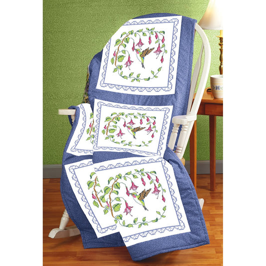Design Works Crafts Janlynn Hummingbird Quilt Block Stamped Cross Stitch, 18 by 18-Inch, 6 Per Package
