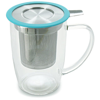 FORLIFE NewLeaf Glass Tea 16-Ounce Mug with Infuser and Lid, Turquoise