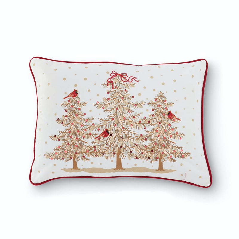 K&K Interiors Rectangular Cardinals and Trees Throw Pillow with Sequins, 18 Inch, Polyester, Holiday Decoration