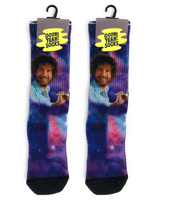 ooohyeah Men's Bob Ross Athletic Crew Socks, Funny Novelty 360 Print Socks, Spaced Out Bob Ross