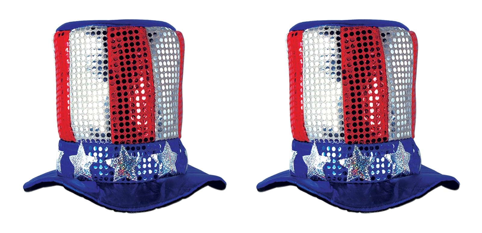 Beistle S60701AZ2 Glitz 'N Gleam Uncle Sam Top Hats 2 Piece, One Size Fits Most, Red/Silver/Blue