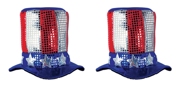 Beistle S60701AZ2 Glitz 'N Gleam Uncle Sam Top Hats 2 Piece, One Size Fits Most, Red/Silver/Blue