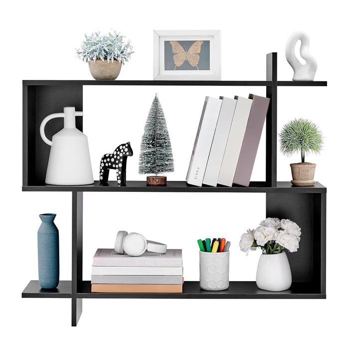 Danya B. Manasa Floating Geometric Kilter Two-Tier Wall Shelf - Black