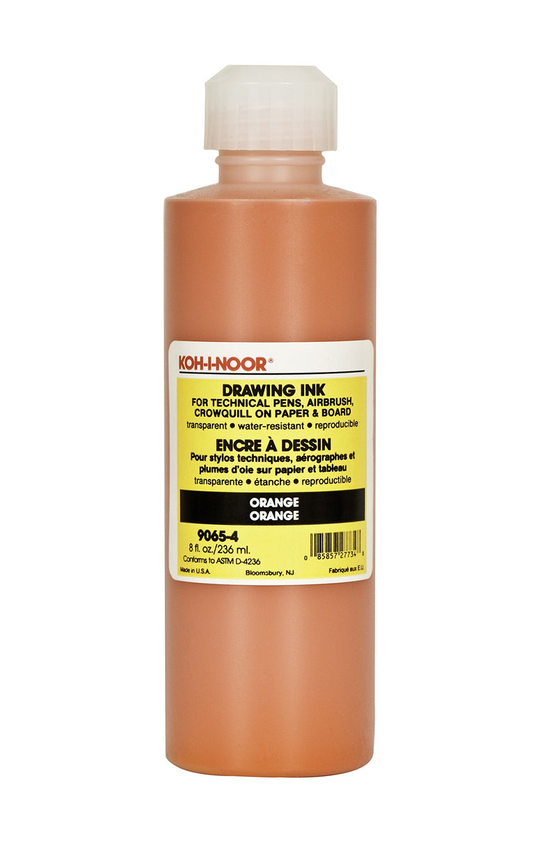 Koh-I-Noor Pigment-Based Drawing Ink, 8 oz Bottle, Orange (90654.0RA)