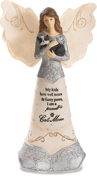 Pavilion Gift Company My Kids Have Wet Noses and Furry Paws-I Am A Proud Mom 6" Angel Holding Cat, 6 Inch, Beige