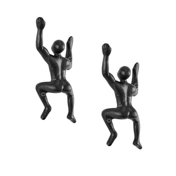 Cast Iron Wall Climber Decorative Wall Hanging Hook (Set of 2) | Wall Mount | for Towels, Bags, Purses, Coats, Scarves, Hats, Robes | Use in Entryway, Bedroom, Hallway, Bathroom, Kitchen - Black