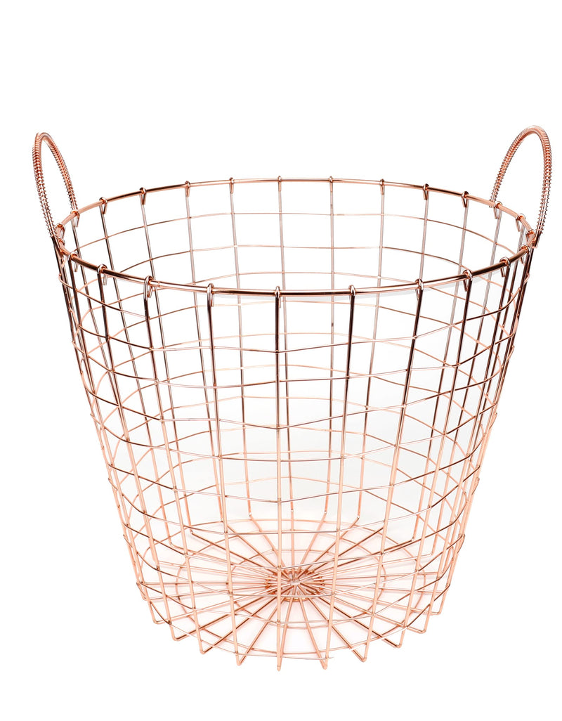 Wire Storage Basket and Waste Bin – Copper Plated Metal Bin with Two Handles for Office, Bedroom, Living Room, Closet and More - by Designstyles