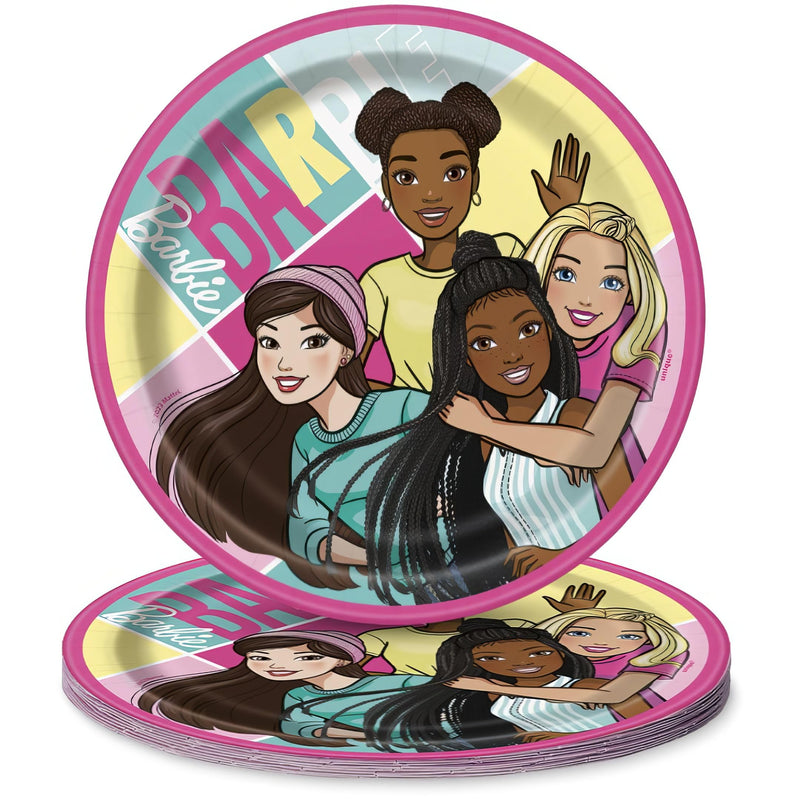Unique Industries Barbie Plates, 7-inch Diameter, Set of 8, Girl, Birthday, Christening, Party Supplies