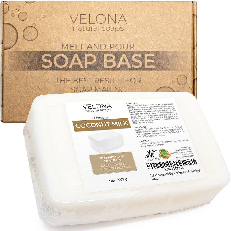 velona 2 LB - COCONUT MILK Glycerin Soap Base SLS/SLES Free | Melt and Pour | Natural Bar for The Best Result for Soap Making