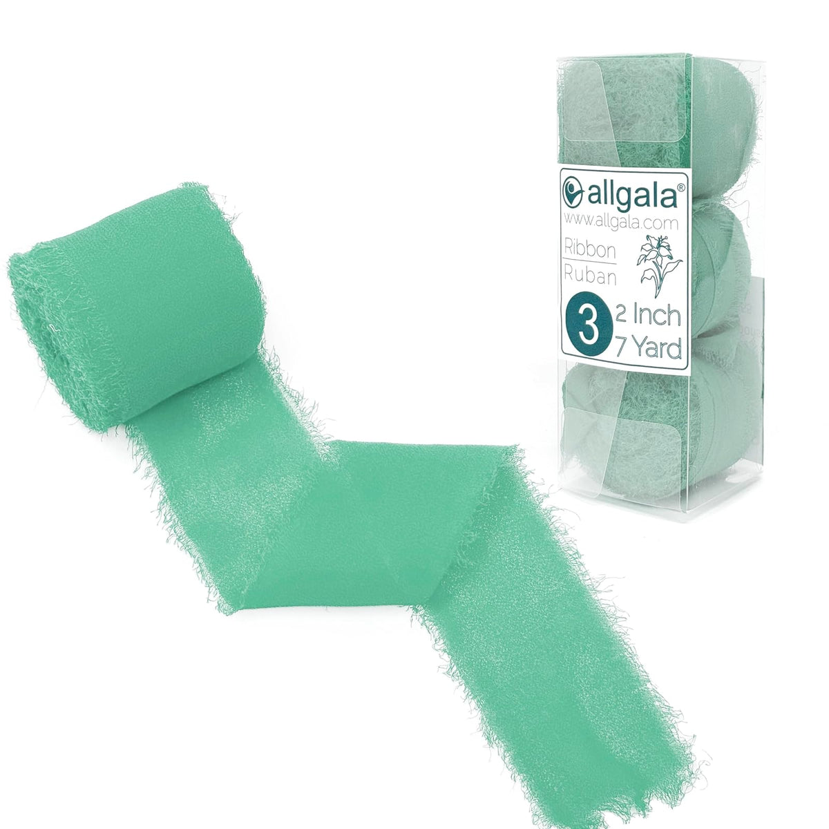 allgala Decorative Ribbon Trim, 3 Roll 2"x7yd, Turquoise