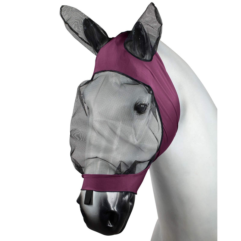 HORZE Soft Stretch Breathable Lycra Mesh Insect Fly Mask with Ear Protection - Dark Red - Horse