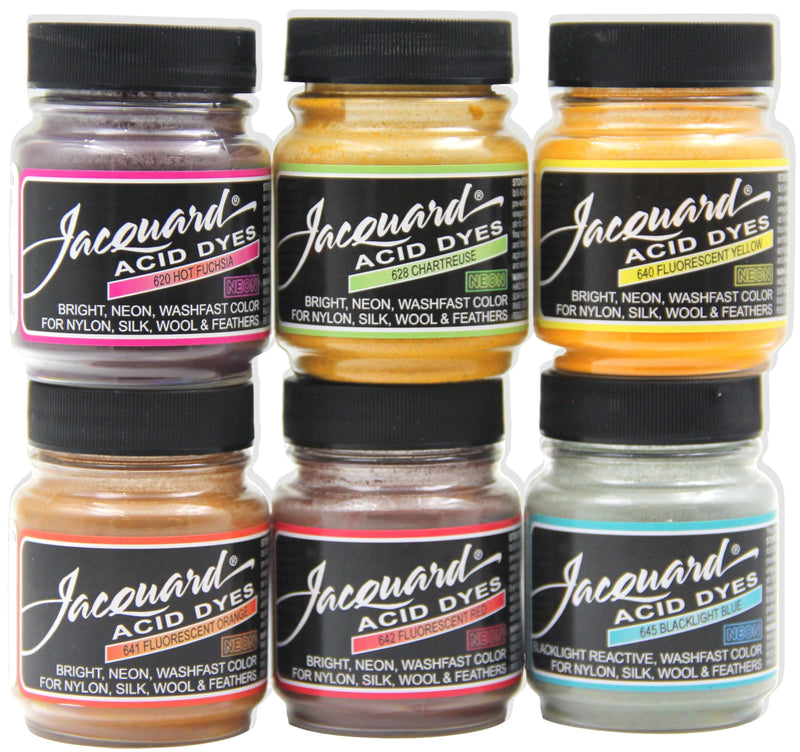 Jacquard Acid Dye 6 Color Neon Set Jacquard Acid Dye - 1/2 Oz Net Wt Each Color- Acid Dye for Wool - Silk - Feathers - and Nylons - Brilliant Colorfast and Highly Concentrated