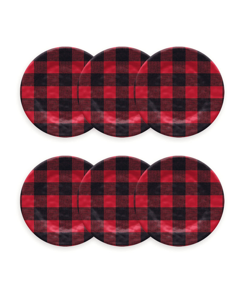 TarHong Vintage Lodge Red and Black Buffalo Check Salad Plate, 8.5 ”, Pure Melamine, Shatterproof, Indoor/Outdoor, Set of 6