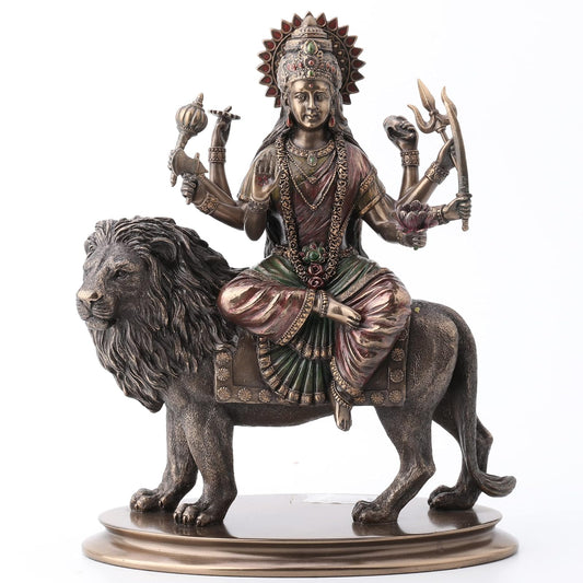 Unicorn Studio VERONESE Durga Riding on Lion Statue Sculpture - Divine Mother Hindu Goddess