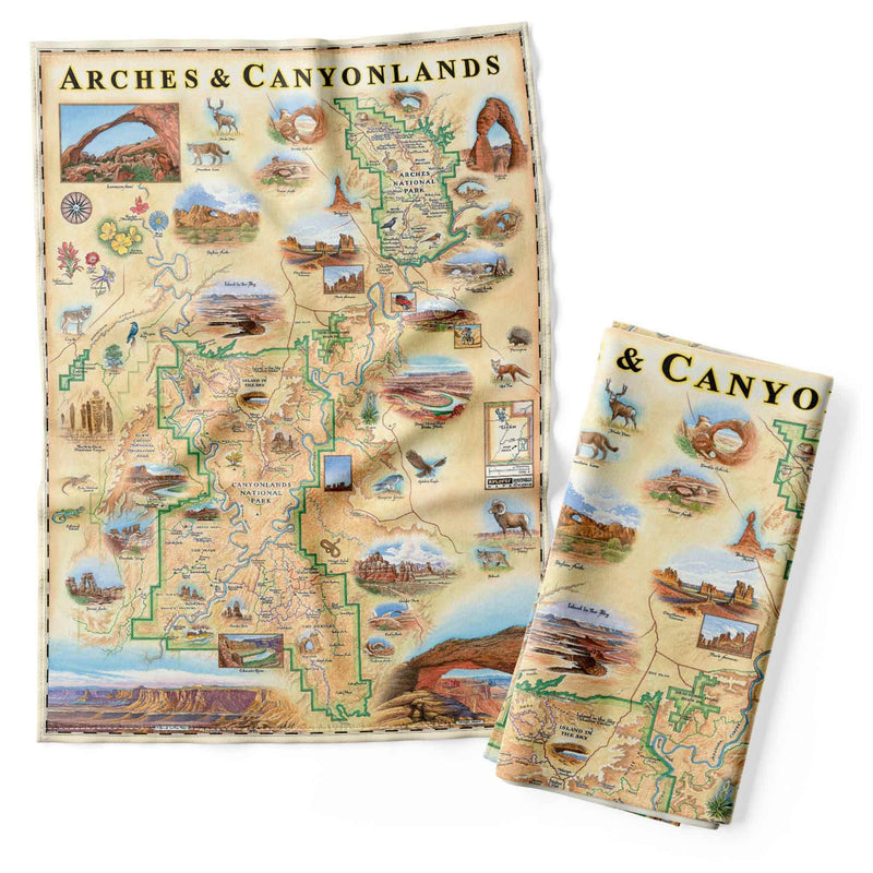 Xplorer Maps Arches & Canyonlands National Park Map Decorative Flour Sack Kitchen Tea Towel - 100% Cotton - 18" x 24"