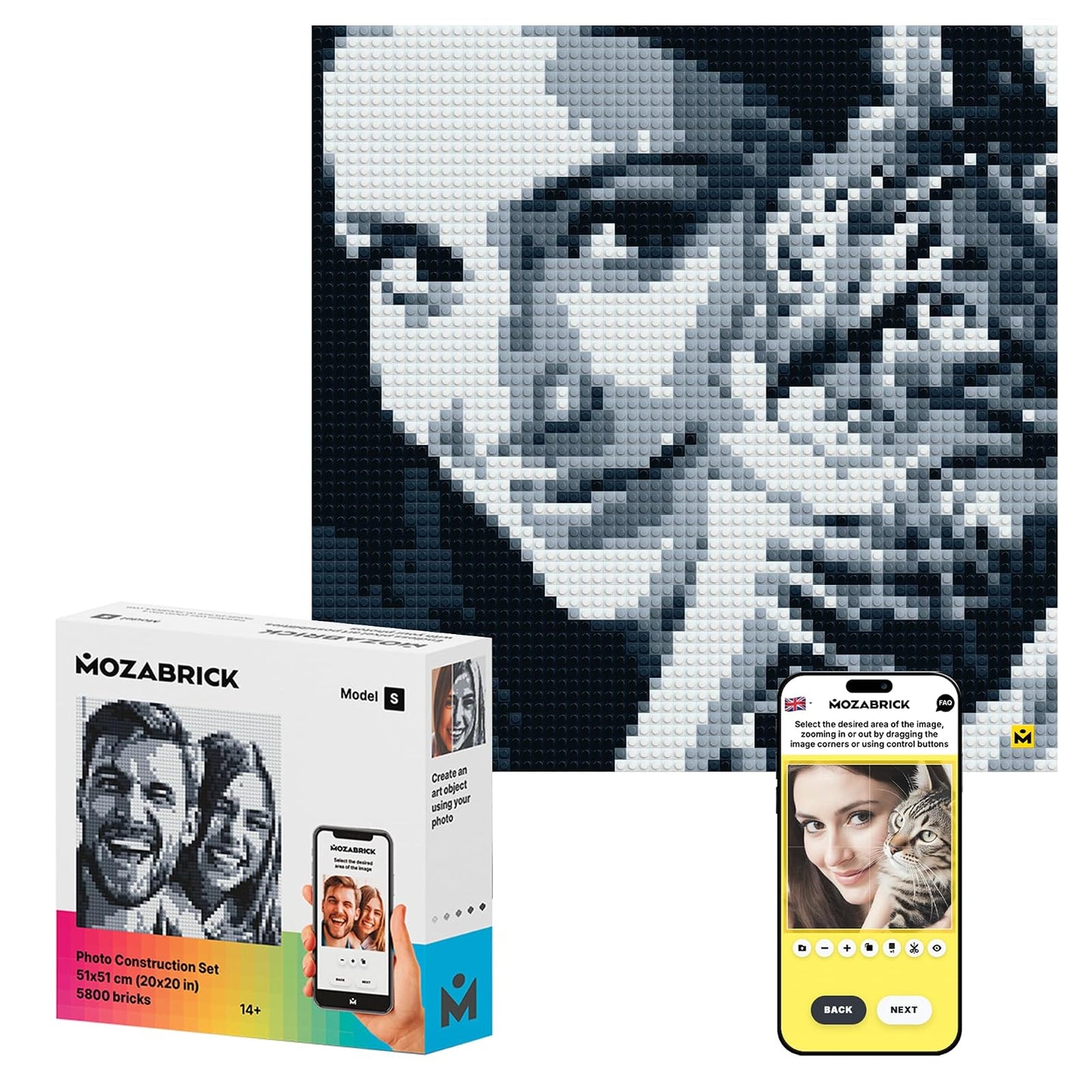 Ukidz MOZABRICK Photo Construction Set Model S - Transform Any Picture into a Mosaic Wall Art Using Our Constructor and Web App. Infinite Pixel Art Possibilities Using Your Photos!