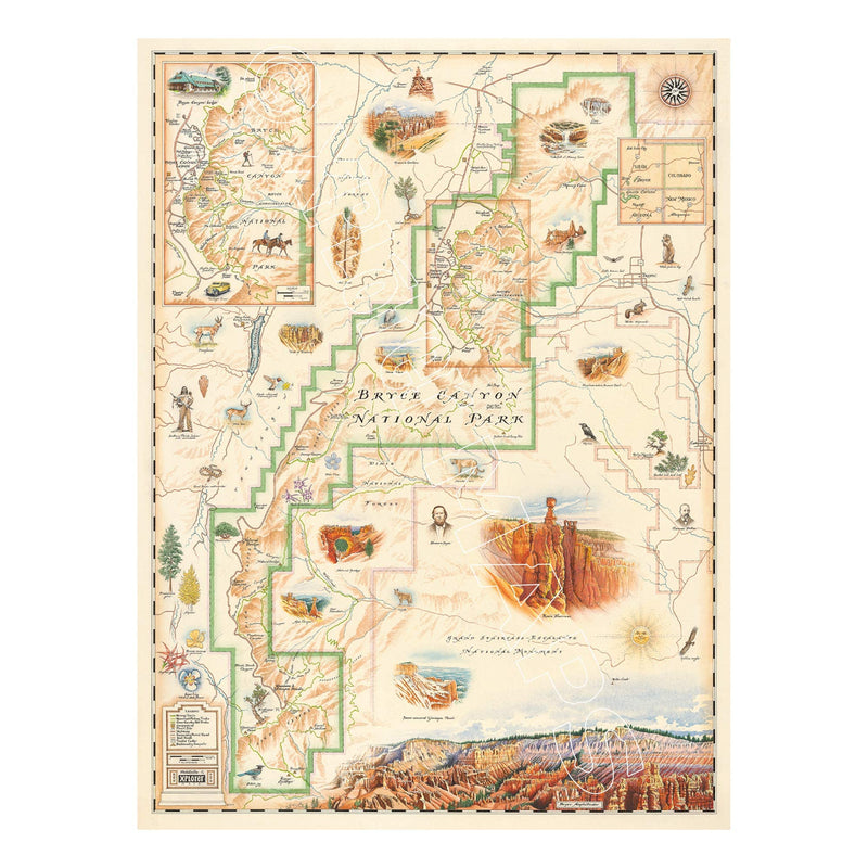 Bryce Canyon National Park Hand-Drawn Map - Authentic 18x24 Vintage-Style Wall Art - Lithographic Print with Soy-Based Inks - Made in USA
