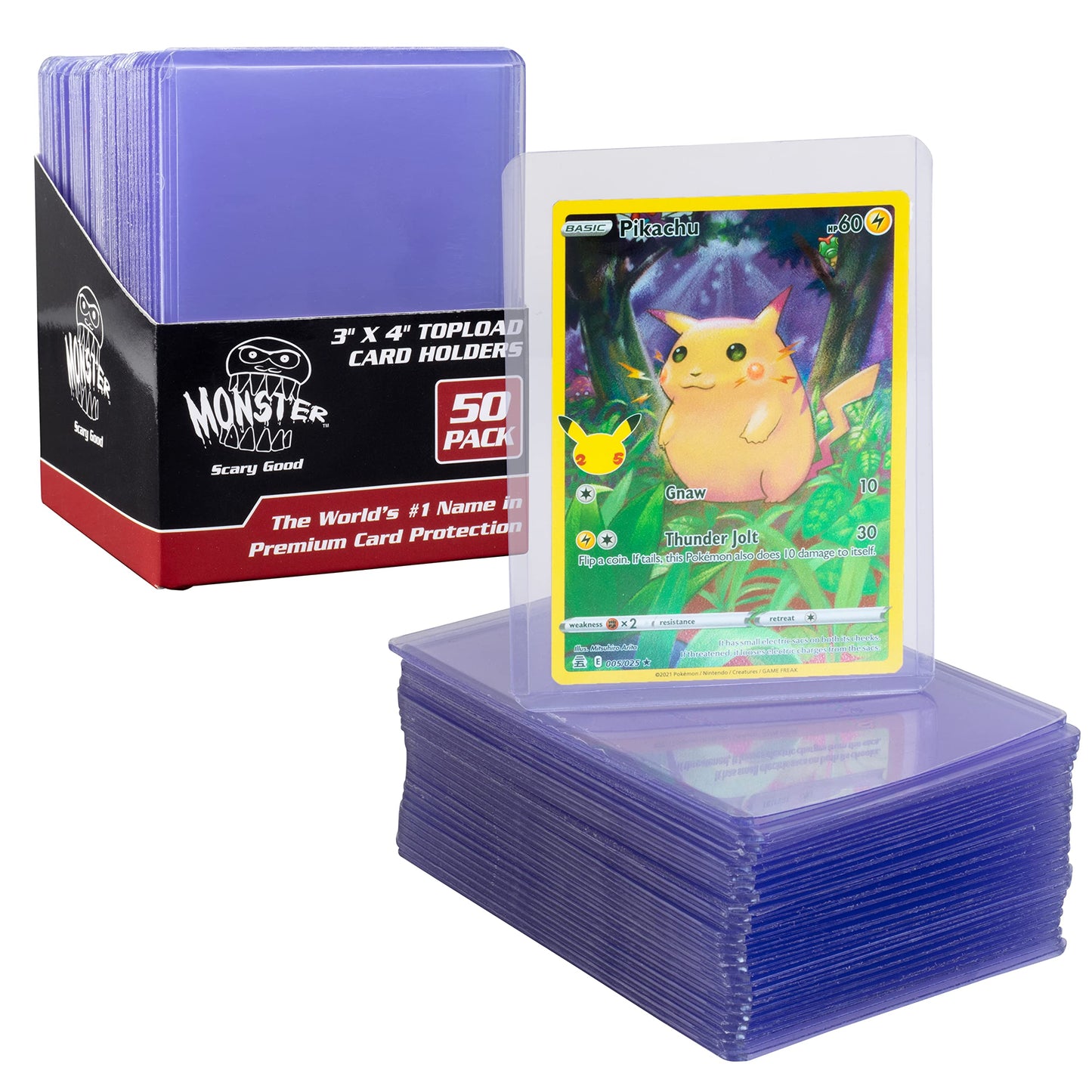 Monster Top Loaders for Collectible Trading Cards - 50 Count 3"x4" Clear Hard Plastic Card Protector Toploader Sleeves Compatible w MTG, Magic The Gathering, Yugioh, Pokemon, Sports Cards &amp; All TCGs