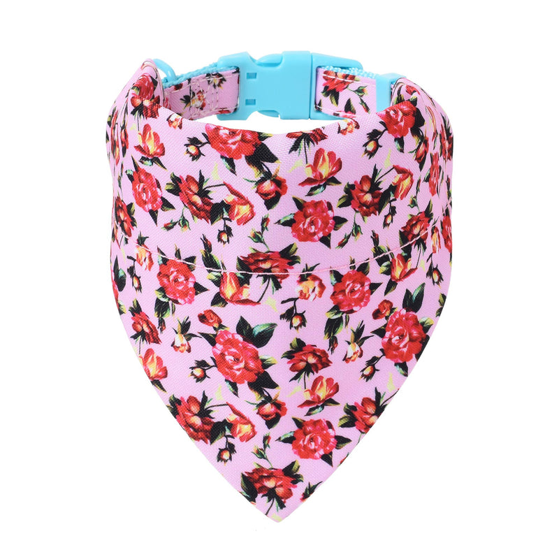 Mile High Life | Spring Floral Collection | Soft Poly Cotton Fabric | Girl Dog Collars | Bandana Collar (Peony Rose, Bandana w/Collar -S )