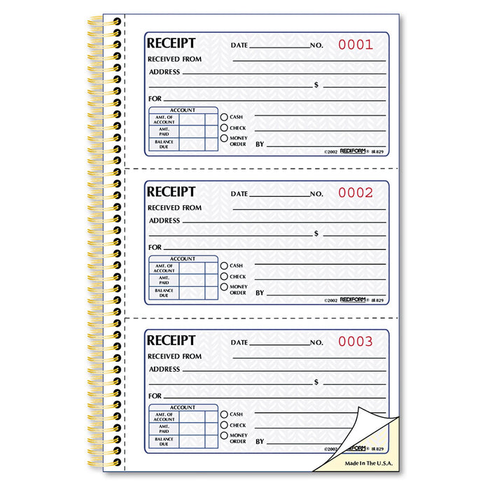Rediform Gold Standard Money Receipt Book, 2.75" x 5", 225 Numbered Duplicates (8L829)