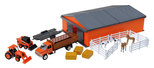 New Ray Toys Kubota Farm Vehicles with Machine Shed Set