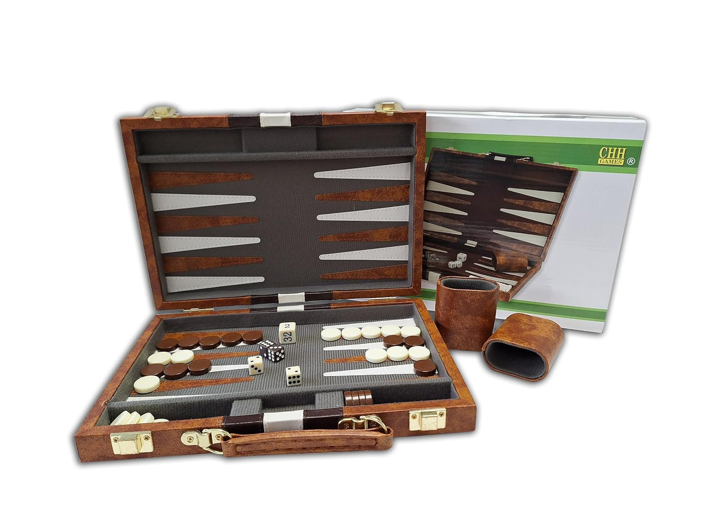 CHH 18" Brown and White Backgammon Set