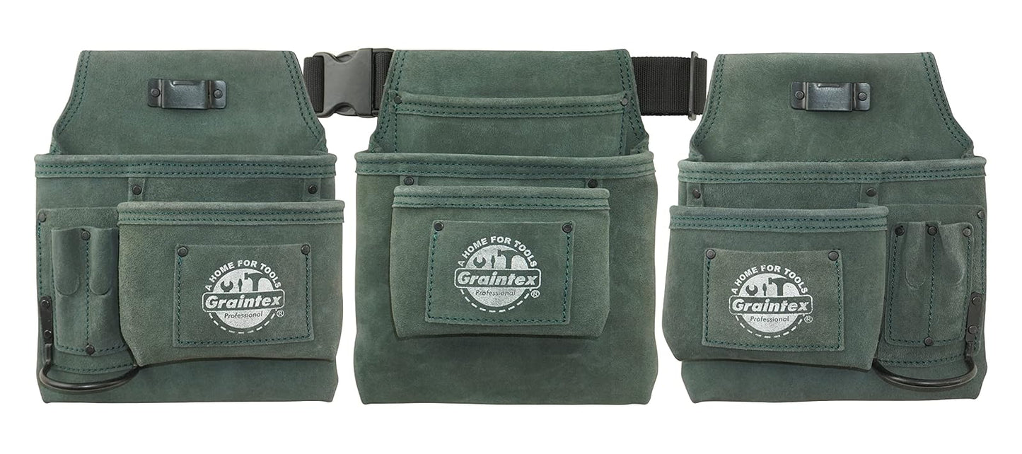 GRAINTEX DS2761 :: 4 Piece 16 Pocket Tool Belt Combo Hunter Green Color Suede Leather