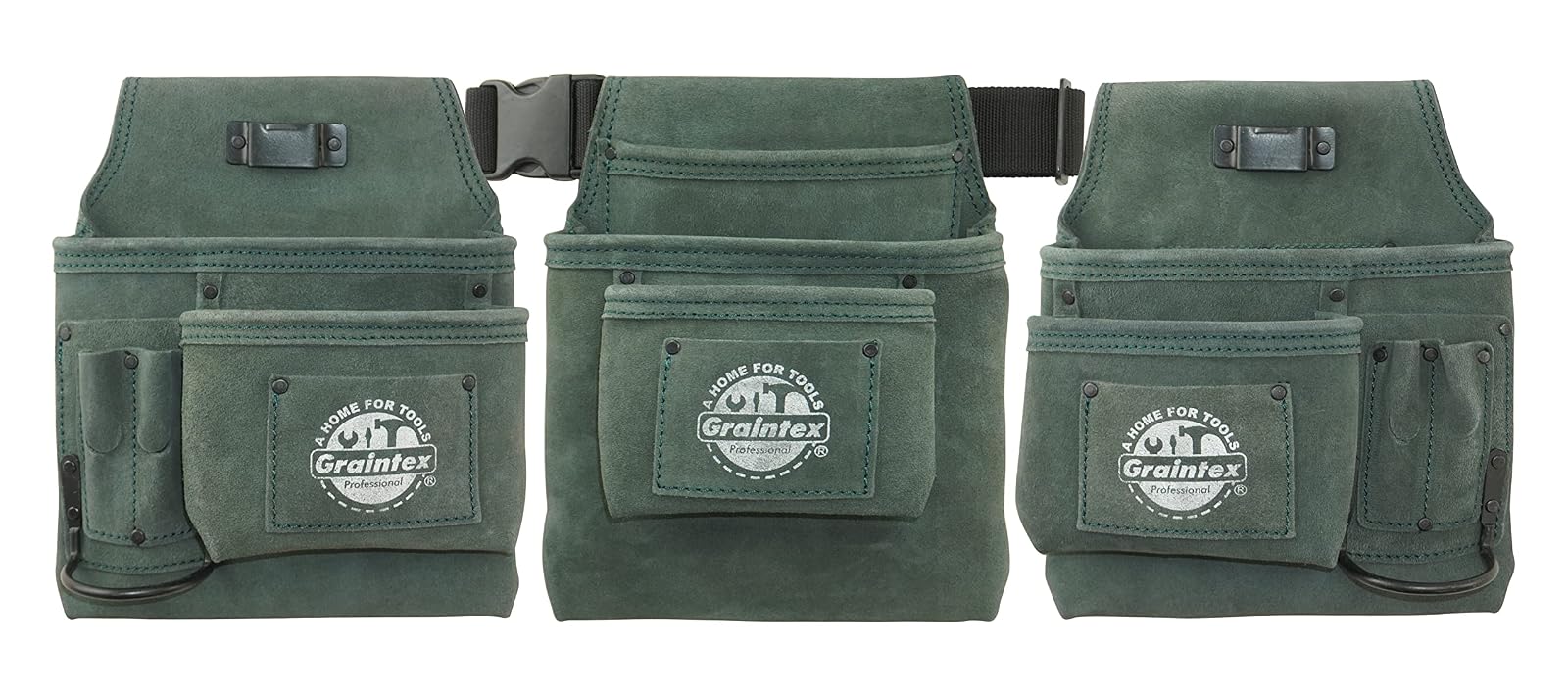 GRAINTEX DS2761 :: 4 Piece 16 Pocket Tool Belt Combo Hunter Green Color Suede Leather