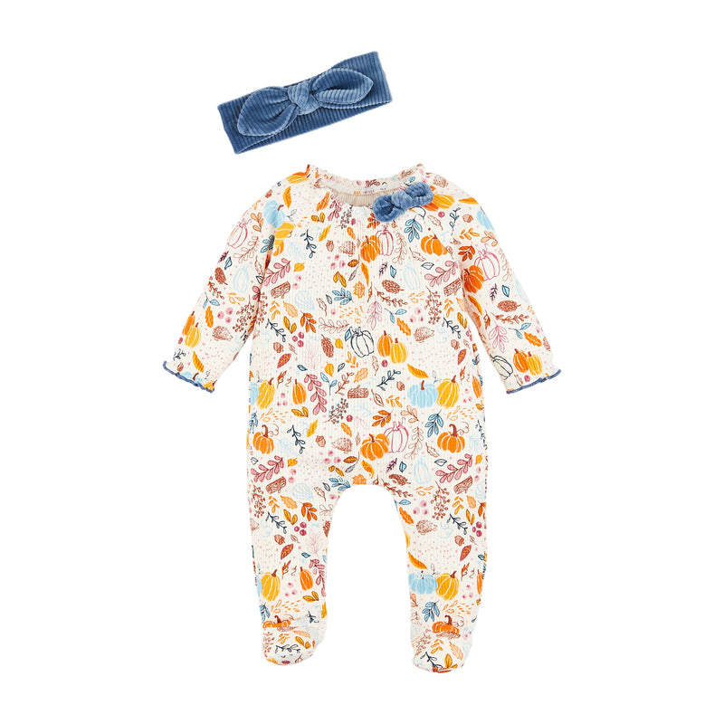 Mud Pie Unisex Baby Girl Sleeper, Pumpkin Floral