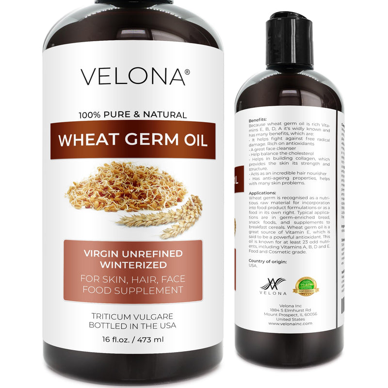 velona Wheat Germ Oil USP Grade 16 oz | 100% Pure and Natural Carrier Oil | Unrefined, Winterized | Cooking, Face, Hair, Body & Skin Care | Use Today - Enjoy Result