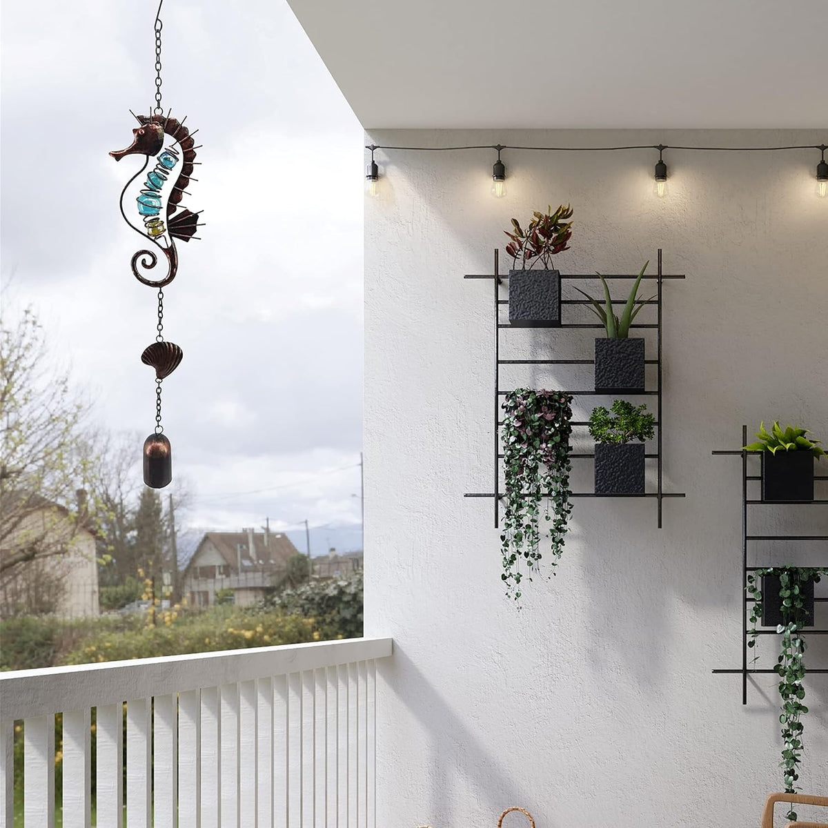 Comfy Hour Under The Sea Collection 20" Metal Art Seahorse Scallop Conch Windchime, Copper Wind Chime Single Windbell
