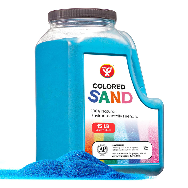 Hygloss Colored Sand for Sand Art - Sand for Crafts - Vibrant Color Play Sand - Safe for Ages 3+ Fine Colorful Sand for Plants - Arts & Crafts for Kids 4 5 6 7 8 9 10 11 12-15 lb. Bottle, Light Blue