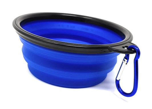 4LegsFriend XL (7") Collapsible Pet Bowl with Carabiner Clips | BPA Free Food Grade Silicon XL Dog and Cat Expandable Travel Bowls | Pop Out Dog Bowls (XLarge, Blue)